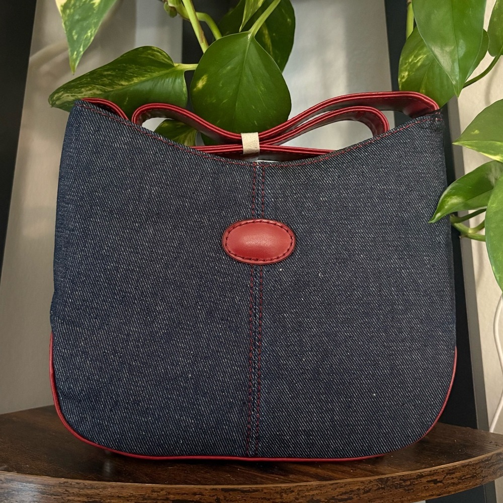 NWT Stylish Denim and Red Women's Bag - Picture 1 of 9